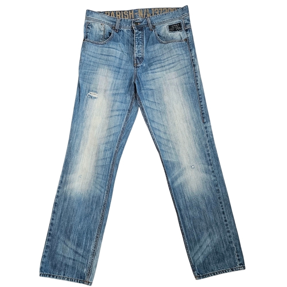 Parish Nation Jeans‎ Mens Size 34x32 Button Fly Denim Distressed Aztec Pocket